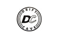 Round sticker with DC CAVE logo, black outline and white background