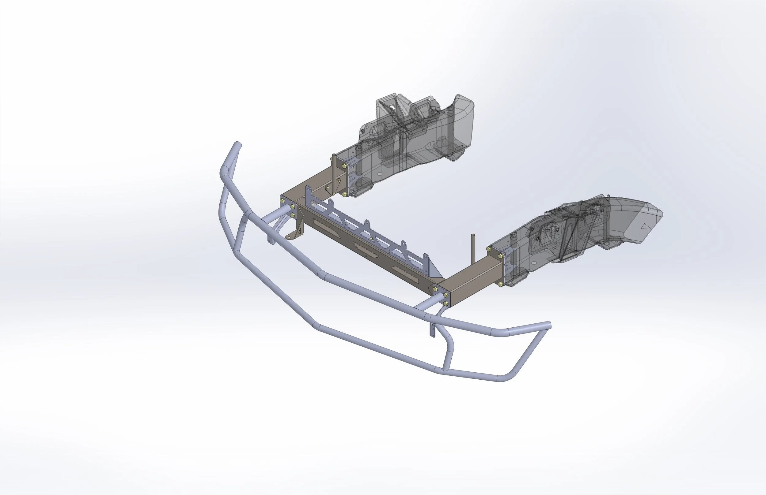 Racing tube front end with silver tubular frame and black bash bar mount plates