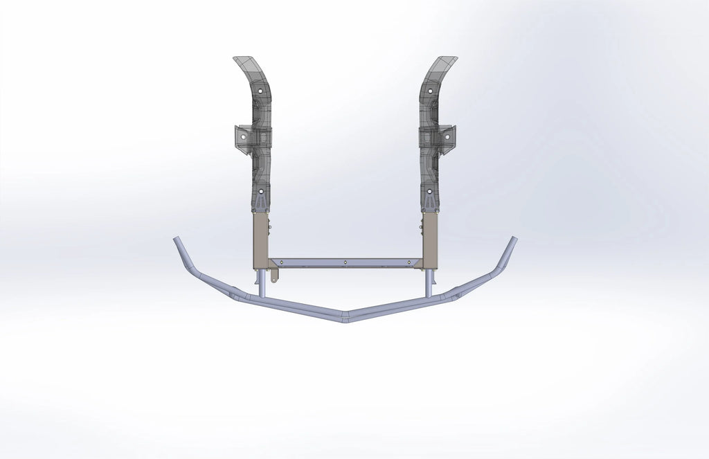 Racing tube front end frame with two vertical end plates and curved front guards