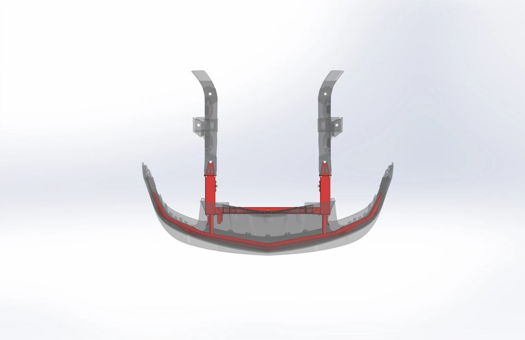 Front bumper tube assembly with red center bar and curved gray guards, underside view