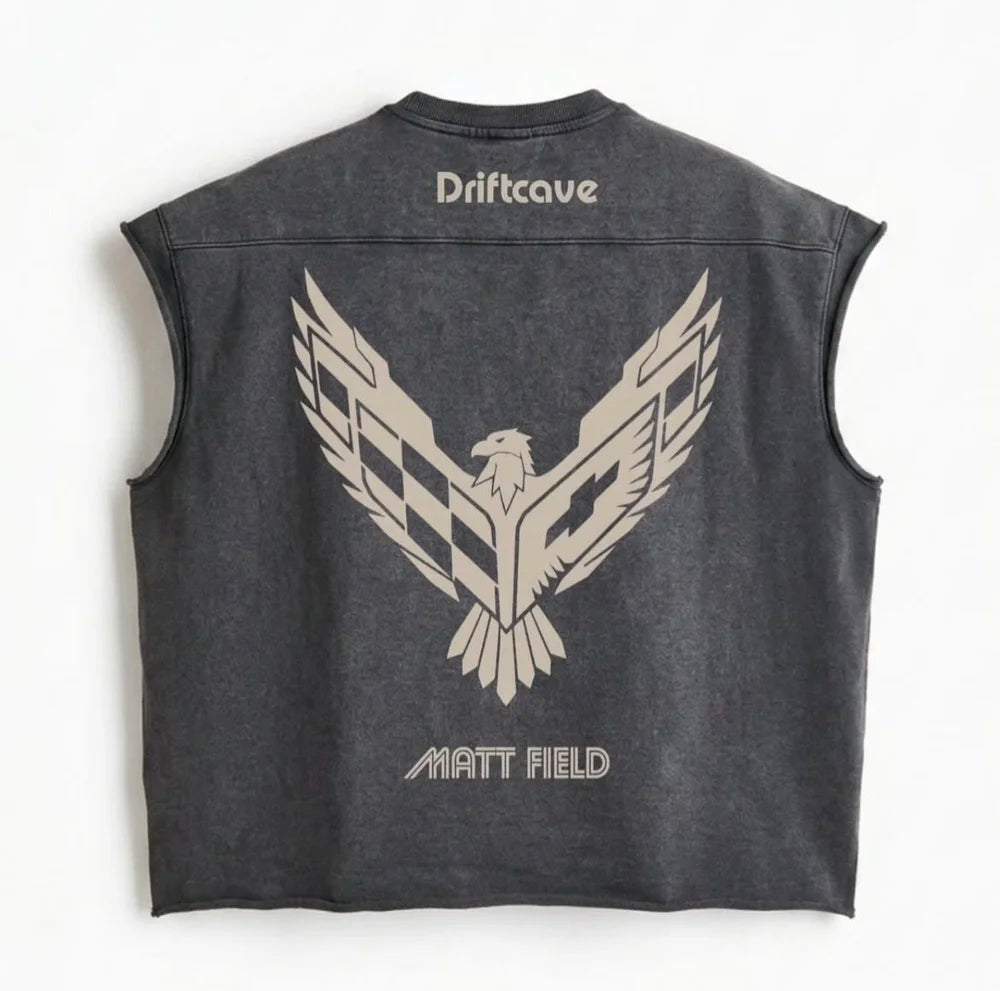 Men's dark gray crop T-shirt with large back wing graphic