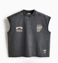 Men's dark gray crop T-shirt with front logo graphic and short sleeves
