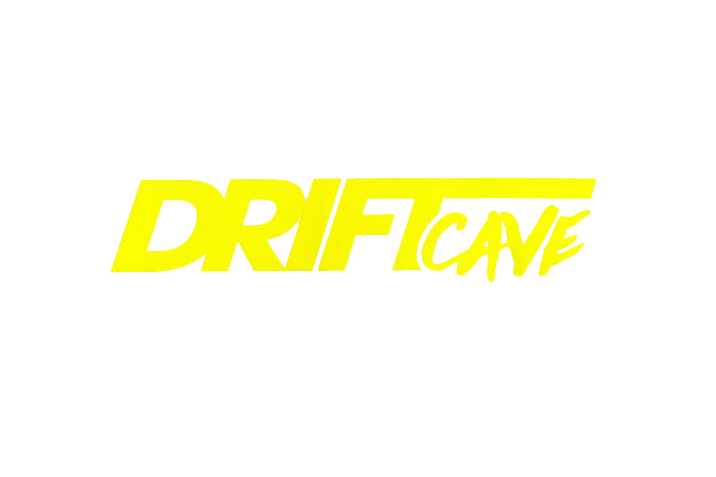 8-inch logo sticker with neon yellow DRIFT CAVE lettering