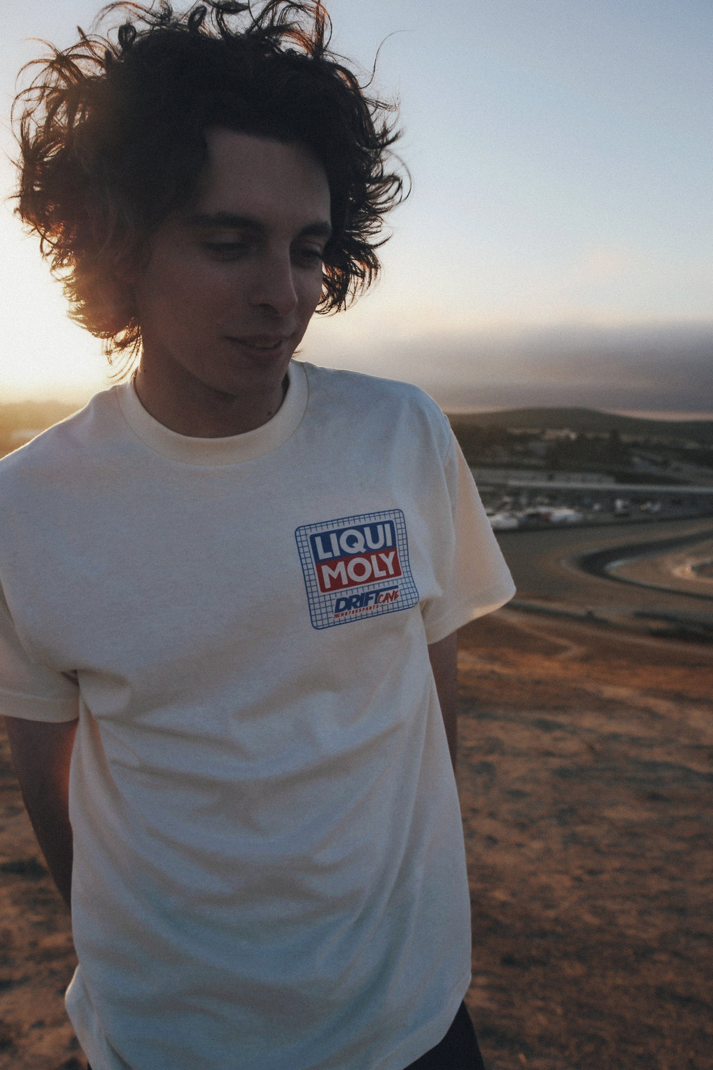 White crew-neck T-shirt with small Liqui Moly logo on chest
